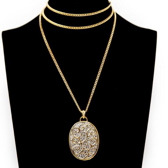 Vtg Butler Fifth Avenue Rhinestones & Enamel Gold Tone Necklace 32" Chain Locket - Picture 1 of 12